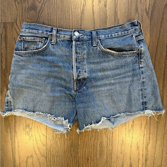 AGOLDE Parker Long Loose Fit Denim Shorts - Skywave - Size 30 - Picture 2 of 7